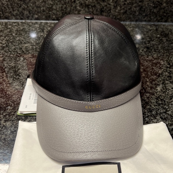 GUCCI LEATHER Black/Gray Diana Baseball Hat - Picture 6 of 13